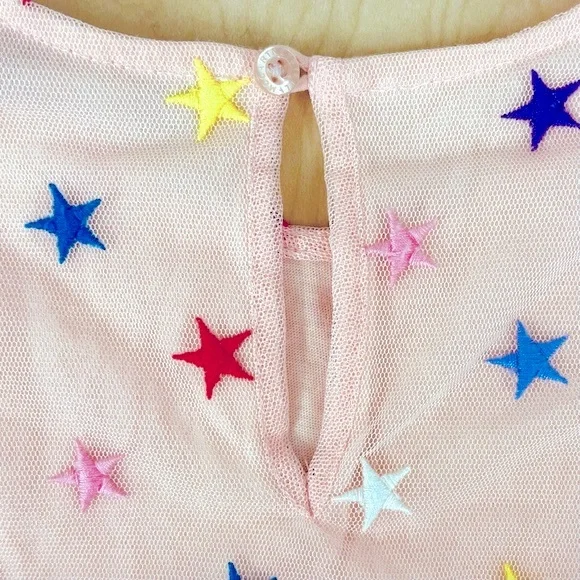 New Stella McCartney Kids Dress Girls 6M Multicolor Embroidered Stars Pink Tulle